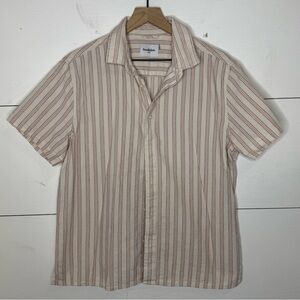Goodfellow & Co • Men's Beige Striped Button Down Short Sleeve Shirt